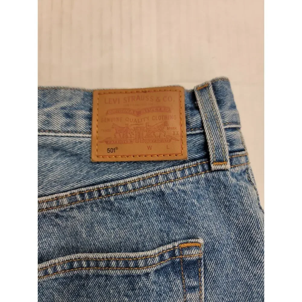 Levis Premium 501 Denim Shorts SZ 28 High Rise Button Fly Big E Jorts Festival